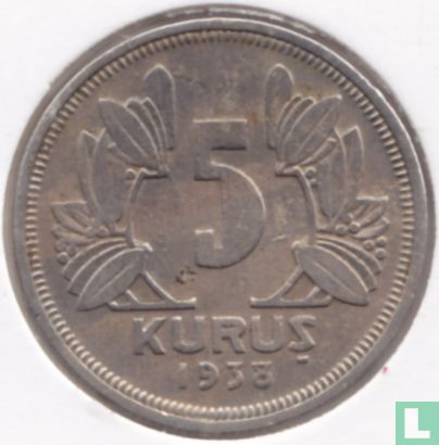 Turkey 5 kurus 1938 - Image 1