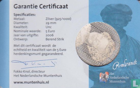 Nederland 5 euro 2006 (coincard - HNM) "400th anniversary Birth of Rembrandt Harmenszoon van Rijn" - Afbeelding 2