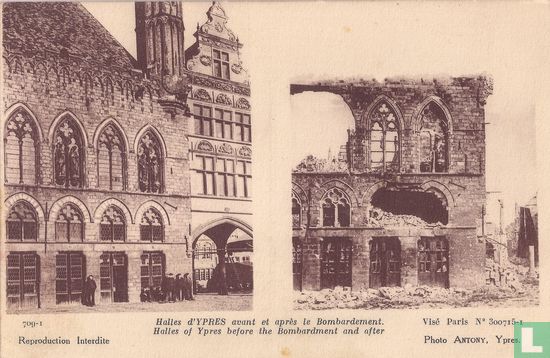 Ypres - Halles d'Ypres avant et après le Bombardement