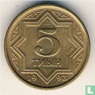 Kazakhstan 5 tyin 1993 (zinc recouvert de laiton) - Image 1