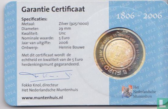 Pays-Bas 5 euro 2006 (coincard - HNM) "200th anniversary of Financial Authority" - Image 2