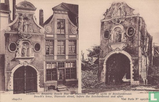 Ypres - Brasserie Donck avant et après le Bombardement