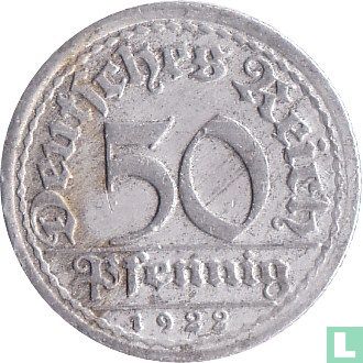Deutsches Reich 50 Pfennig 1922 (F) - Bild 1