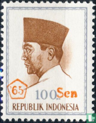 President Soekarno met opdruk in vijfhoek