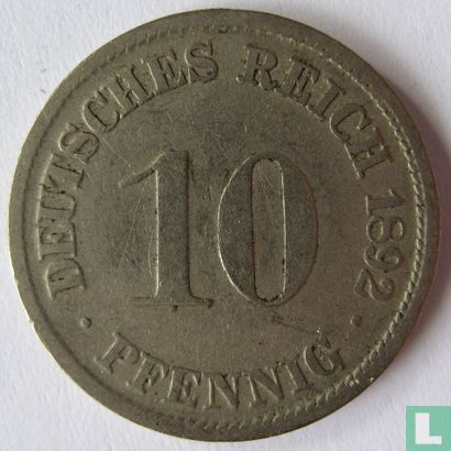 Empire allemand 10 pfennig 1892 (D) - Image 1