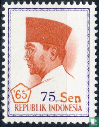 President Soekarno met opdruk in vijfhoek