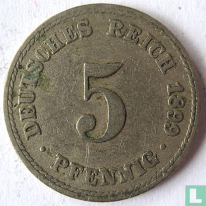 Empire allemand 5 pfennig 1899 (A) - Image 1