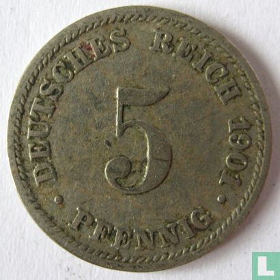Duitse Rijk 5 pfennig 1901 (D) - Afbeelding 1