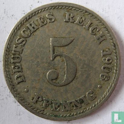 Duitse Rijk 5 pfennig 1906 (D) - Afbeelding 1
