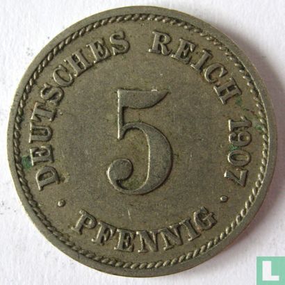 Empire allemand 5 pfennig 1907 (G) - Image 1