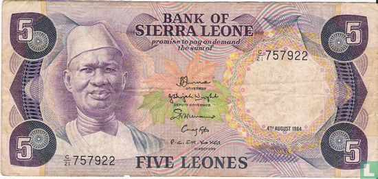 Sierra Leone 5 Leones 1984 - Afbeelding 1