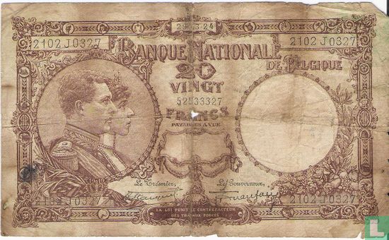 Belgique 20 Francs 1924 - Image 1