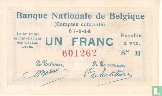 Belgium 1 Franc 1914 - Image 1