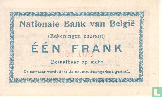 Belgique 1 Franc 1914 - Image 2