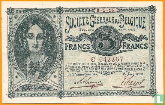 Belgium 5 Francs 1915 - Image 1