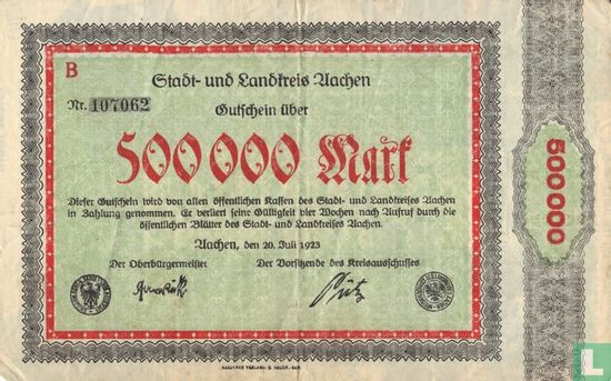 Aachen 500.000 Mark 1923 - Image 1