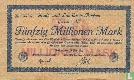 Aachen 50 Miljoen Mark 1923 - Afbeelding 1