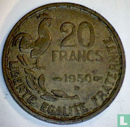 Frankrijk 20 francs 1950 (B - GEORGES GUIRAUD - 3 veren) - Afbeelding 1