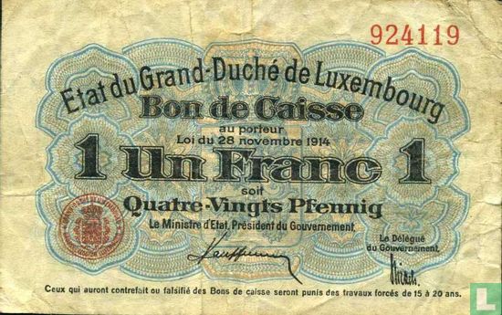 Luxemburg 1 Franc  - Afbeelding 1