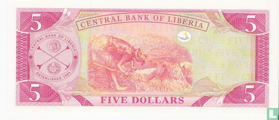 Liberia 5 Dollars   - Afbeelding 2