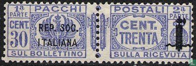 Parcel post stamp with fasces and overprint