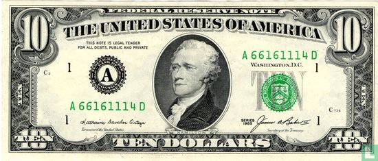 United States 10 dollars 1985 A - Image 1