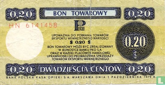 Polen Foreign Exchange Certificate 20 Cents 1979 - Afbeelding 1