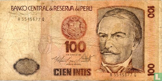 Peru 100 Intis  - Afbeelding 1