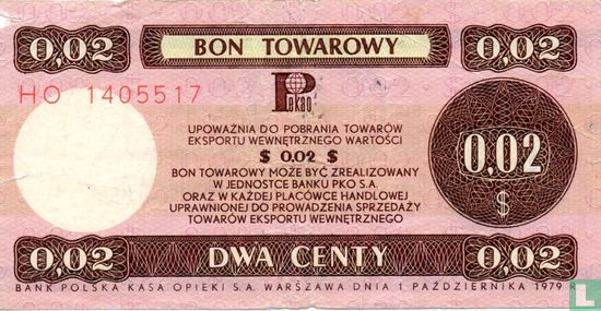 Polen Foreign Exchange Certificate 2 Cents 1979 - Afbeelding 1