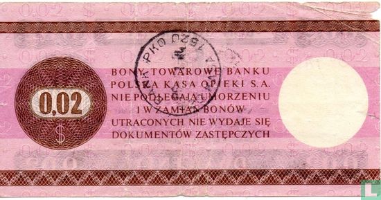 Polen Foreign Exchange Certificate 2 Cents 1979 - Afbeelding 2
