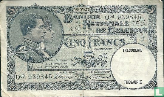 Belgien 5 Franken 1927 - Bild 1