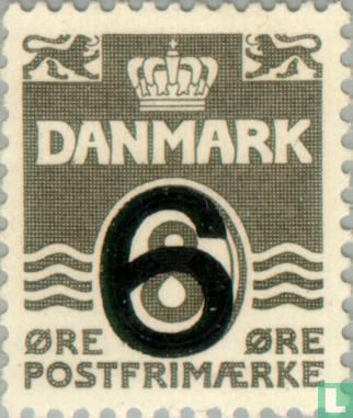 Figure, crown and waves, with overprint