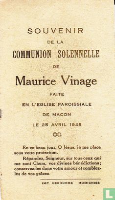 Souvenir de la Communion Solenelle de Maurice Vinage - Afbeelding 2