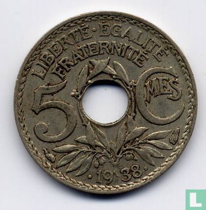 Frankrijk 5 centimes 1938 (type 2 - zonder ster) - Afbeelding 1