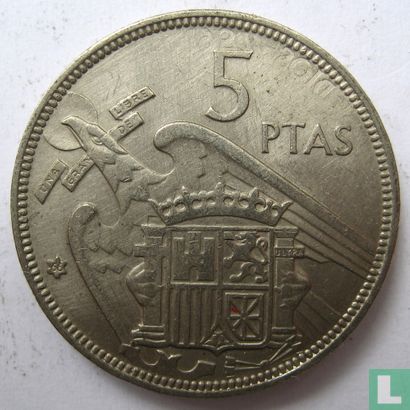 Spain 5 pesetas 1957 (66) - Image 1
