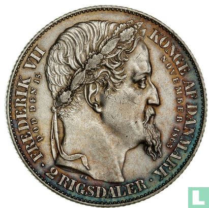 Dänemark 2 Rigsdaler 1863 "Death of Frederik VII and Accession of Christian IX" - Bild 2