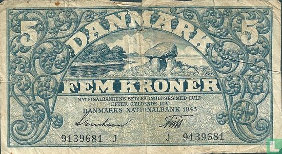 Denemarken 5 Kronen (series J, Svendsen & Friis) - Afbeelding 1