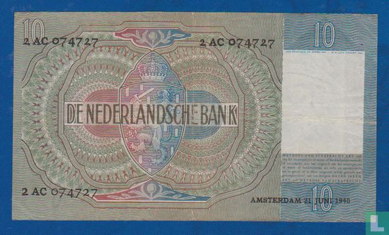 10 gulden 1940-1 zeer fraai+ - Afbeelding 2