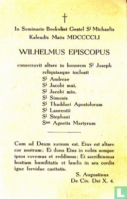 Wilhelmus Episcopus Consecravit Altare in Seminario Beeklviet Gestel - Afbeelding 2