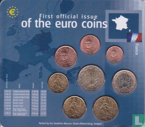 Frankreich Kombination Set "First official issue of the euro coins" - Bild 1