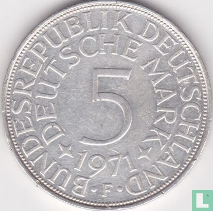 Allemagne 5 mark 1971 (F) - Image 1