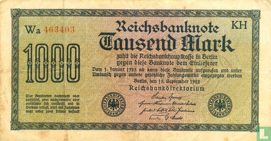 Reichsbank, 1000 Mark 1922 (P.76f - Ros.75o) - Image 1