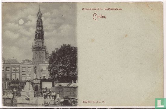 Leiden - Zeevischmarkt en Stadshuis Toren