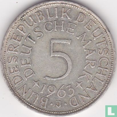 Allemagne 5 mark 1963 (J) - Image 1