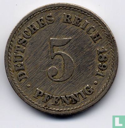 Empire allemand 5 pfennig 1891 (A) - Image 1