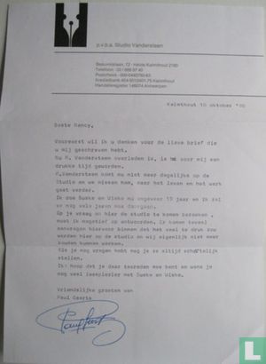 Brief van Paul Geerts aan fan over het overlijden van W. Vandersteen