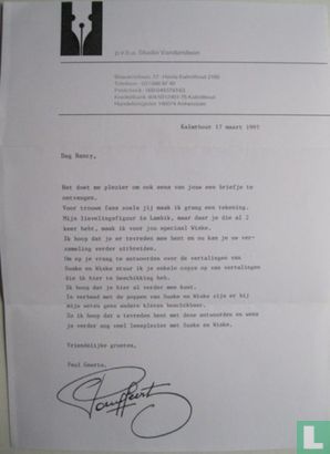 Brief van Paul Geerts aan fan over het verzoek voor een tekening