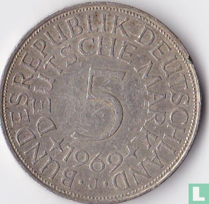 Allemagne 5 mark 1969 (J) - Image 1