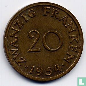 Saarland 20 franken 1954 - Afbeelding 1
