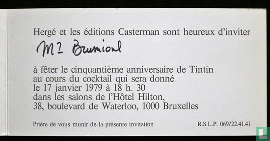 Invitation - Uitnodigingskaart Hergé Casterman - Afbeelding 2